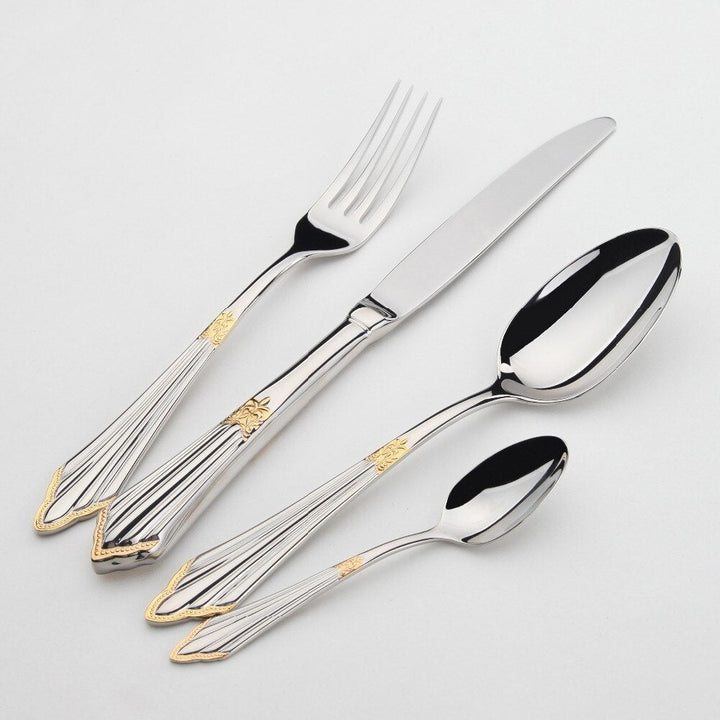 Elegantes 24-tlg. Edelstahl-Besteckset GlowCut mit edler Goldveredelung für 6 Personen, spülmaschinenfest.
