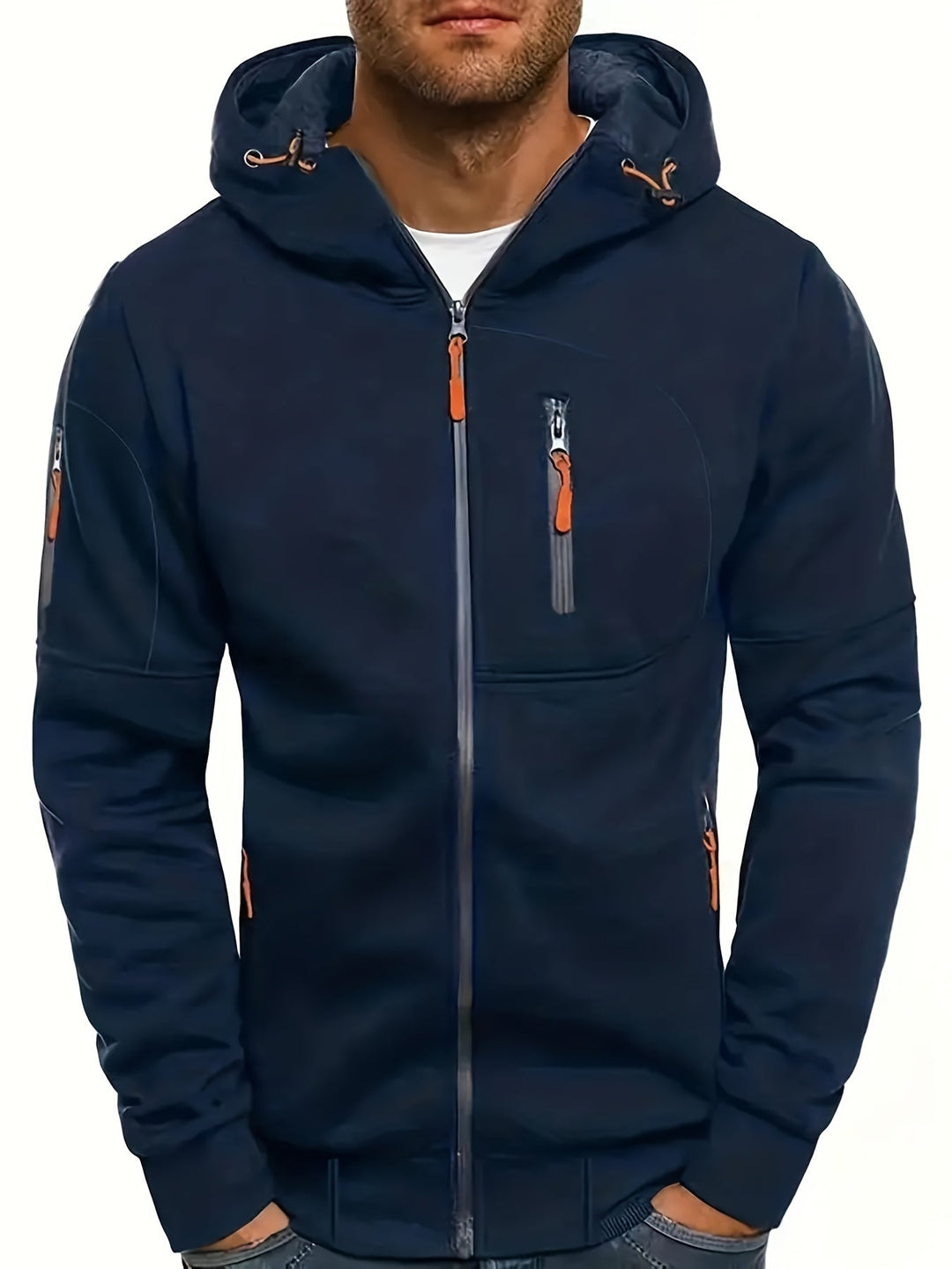 Vielseitige Herren Kapuzenjacke mit Reißverschluss. Herbstjacke für Alltag, Sport & Freizeit, bequem & windschützend.