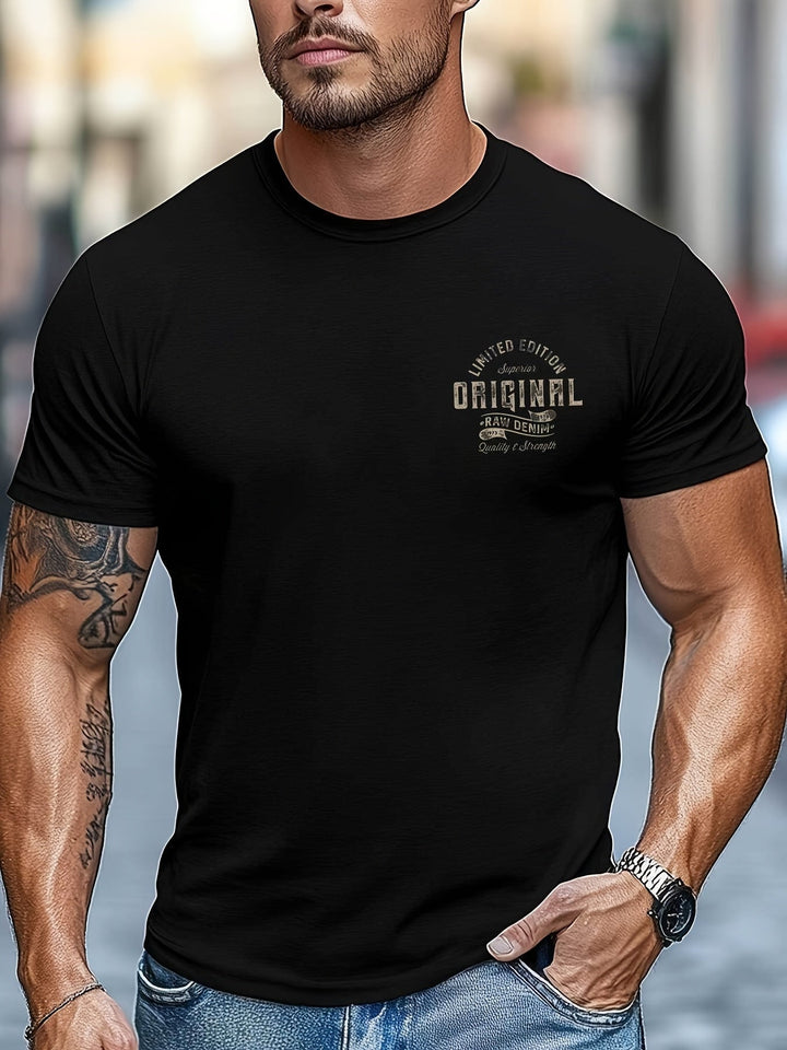 Herren Streetwear T-Shirt mit Vintage-Print, lässiger Stil, Kurzarm, Rundhals.