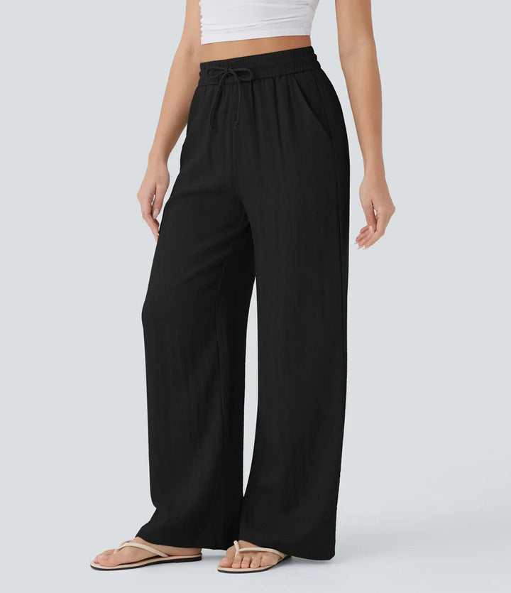 Damen Sommerhose, weites Bein, Beige. Lockerer Schnitt, hoher Tragekomfort für lange Tage.