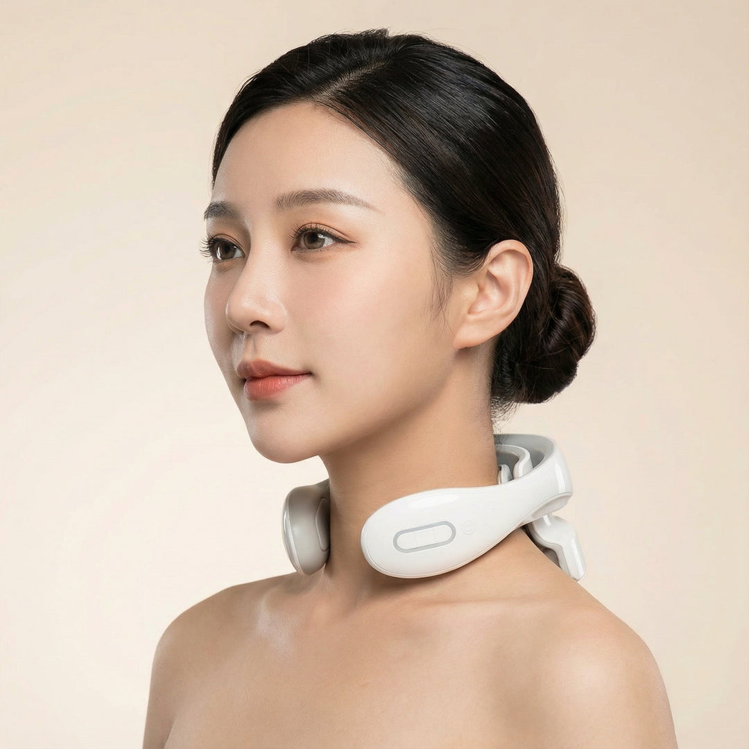 Nackenmassagegerät mit Wärme, Vibration und ergonomischem Design für effektive Muskelentspannung.