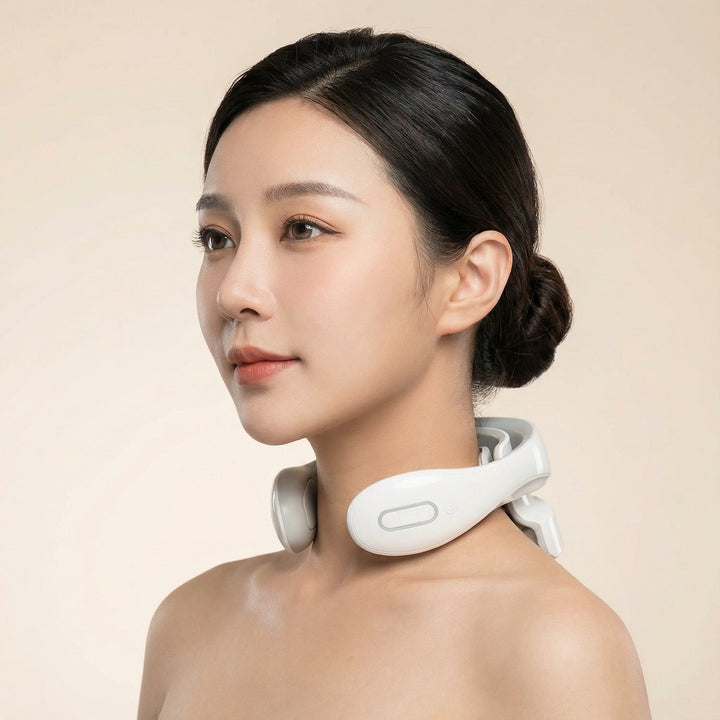Nackenmassagegerät mit Wärme, Vibration und ergonomischem Design für effektive Muskelentspannung.