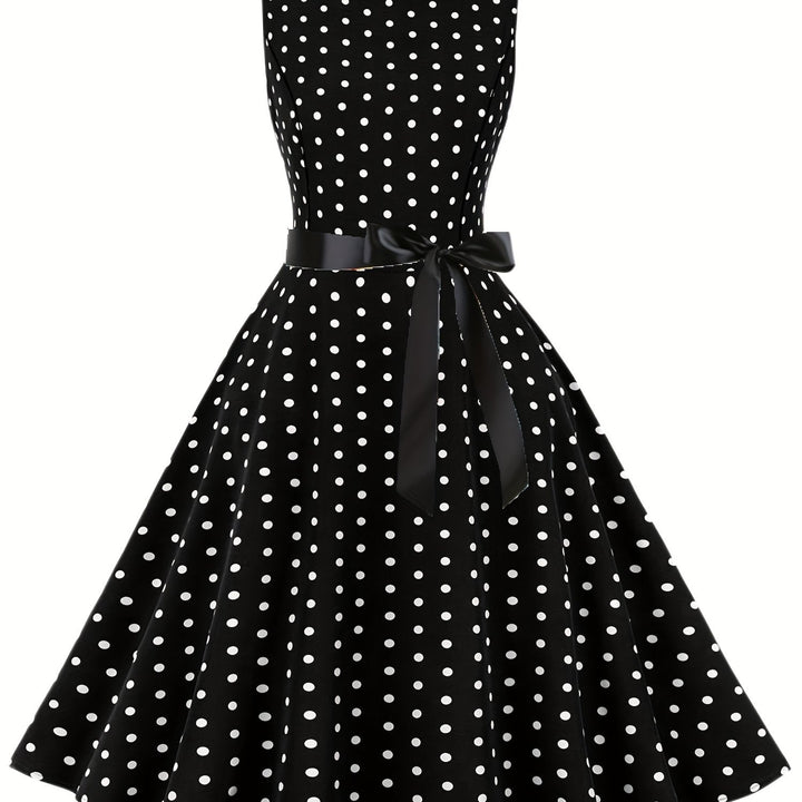 Eleganz pur: Damen Polka Dot Kleid im Rockabilly Vintage Stil, A-Linie, als Party- oder Sommerkleid tragbar.