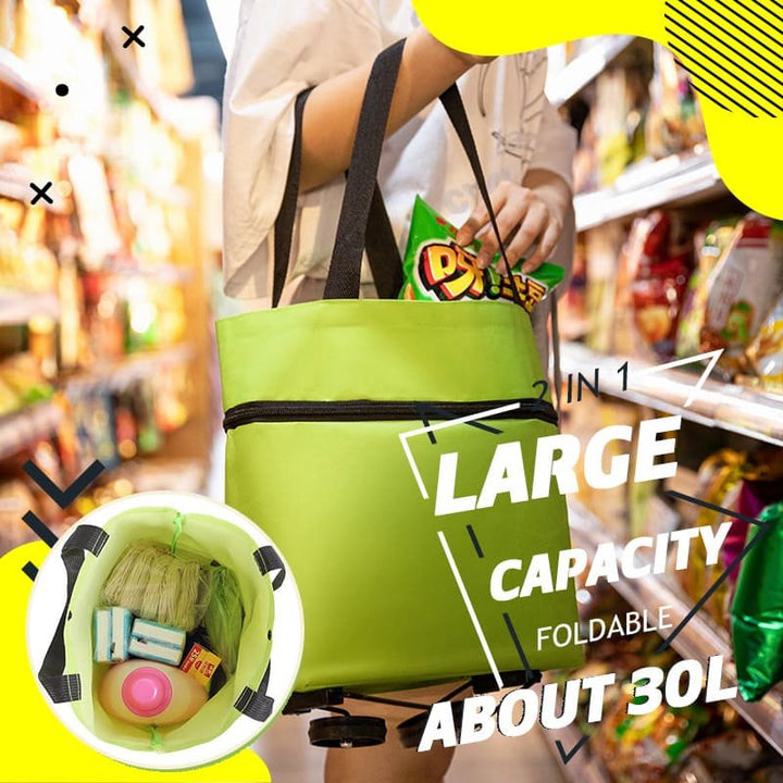 CarryFlex 2-in-1 Einkaufstasche, schwarz, gefaltet. Wiederverwendbare Tasche ohne Rollenfunktion, handlich.