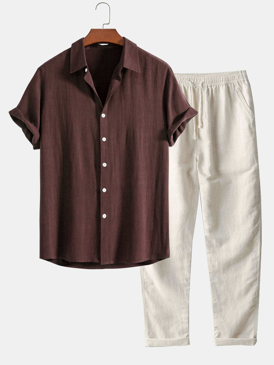 Modernes Herren Ganzjahresmode Set; Elegantes Kurzarmhemd & bequeme Freizeithose.