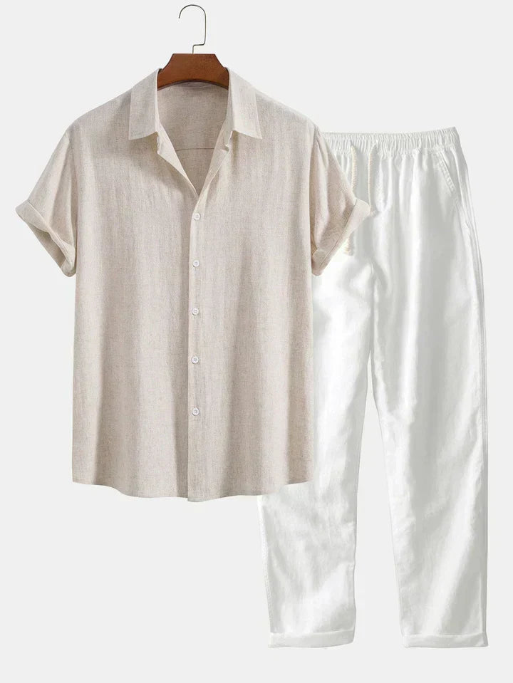 Herren Mode Zweiteiler: Elegant geschnittenes Hemd & Hose, ideal für einen smarten Freizeit-Look.