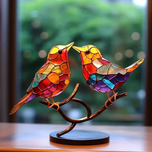 Elegante bunte Acryl Deko-Vögel mit faszinierender Glasoptik; modernes Design für stilvolle Interieur-Dekoration.