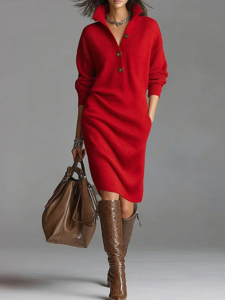 Modisches Rippkleid für Damen mit durchgehender Knopfleiste, ein vielseitiges Midikleid für Alltag und Anlässe.