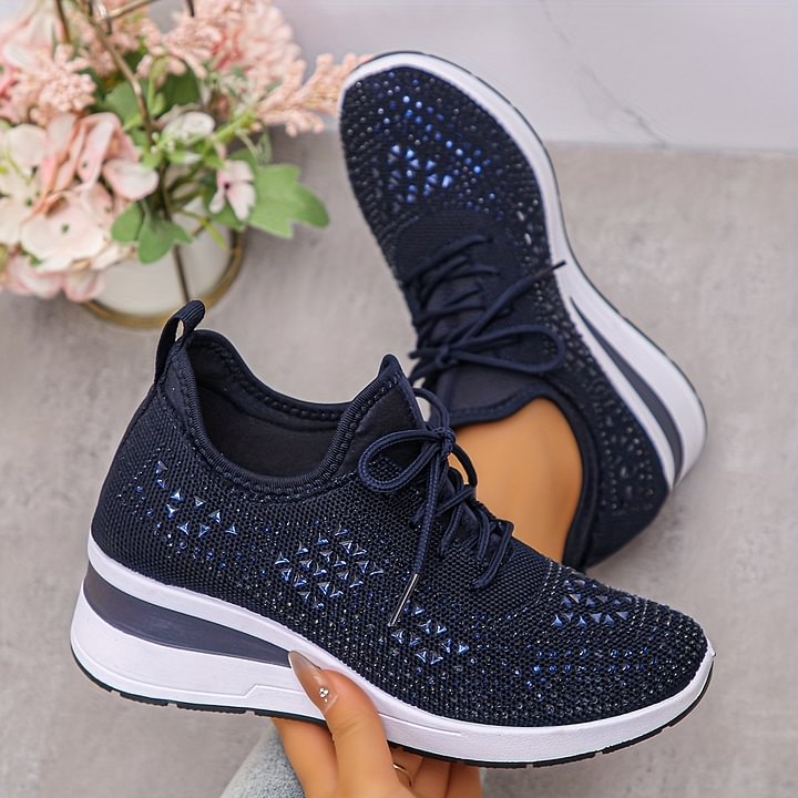 Orthopädischer Damen-Sneaker mit Strass & Fußgewölbestütze für stilvollen Alltagskomfort.