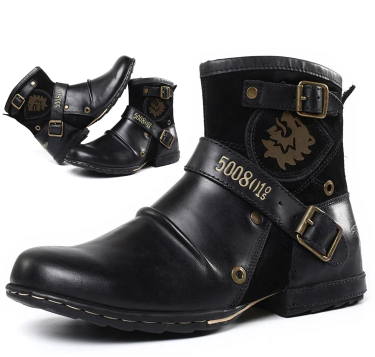Braune Herren Vintage Lederstiefel im Retro-Stil mit Schnürung, ideal für Freizeit & Alltag.
