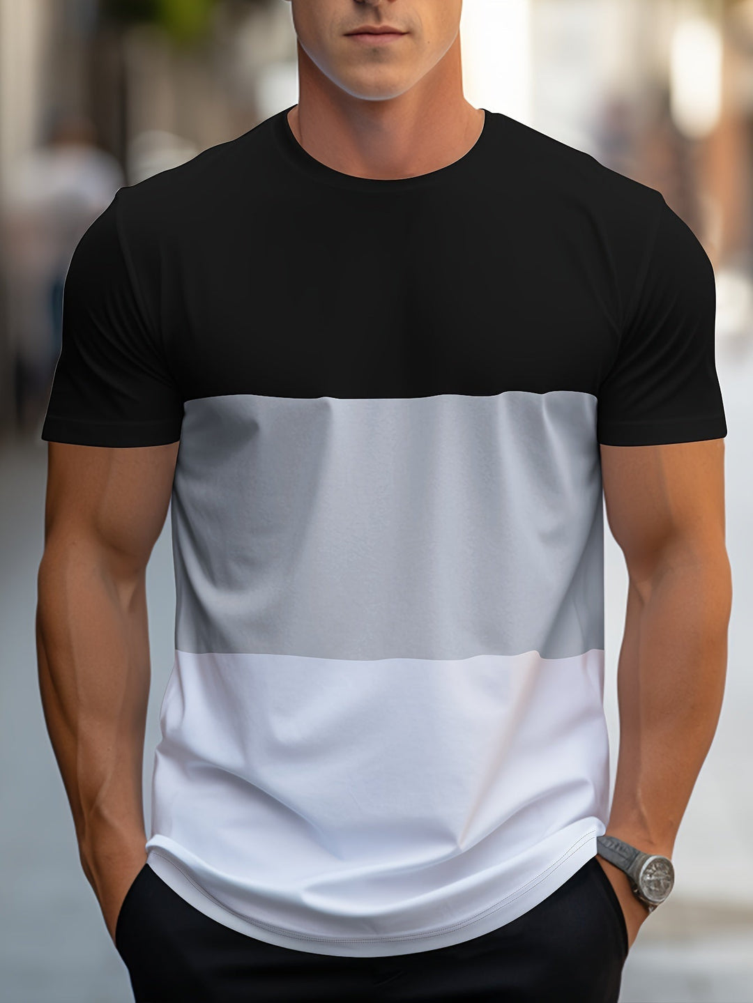 Herren Colorblock T-Shirt: Modernes Streetwear Design, Kurzarm, Rundhals, ideal für Alltag & Freizeit.