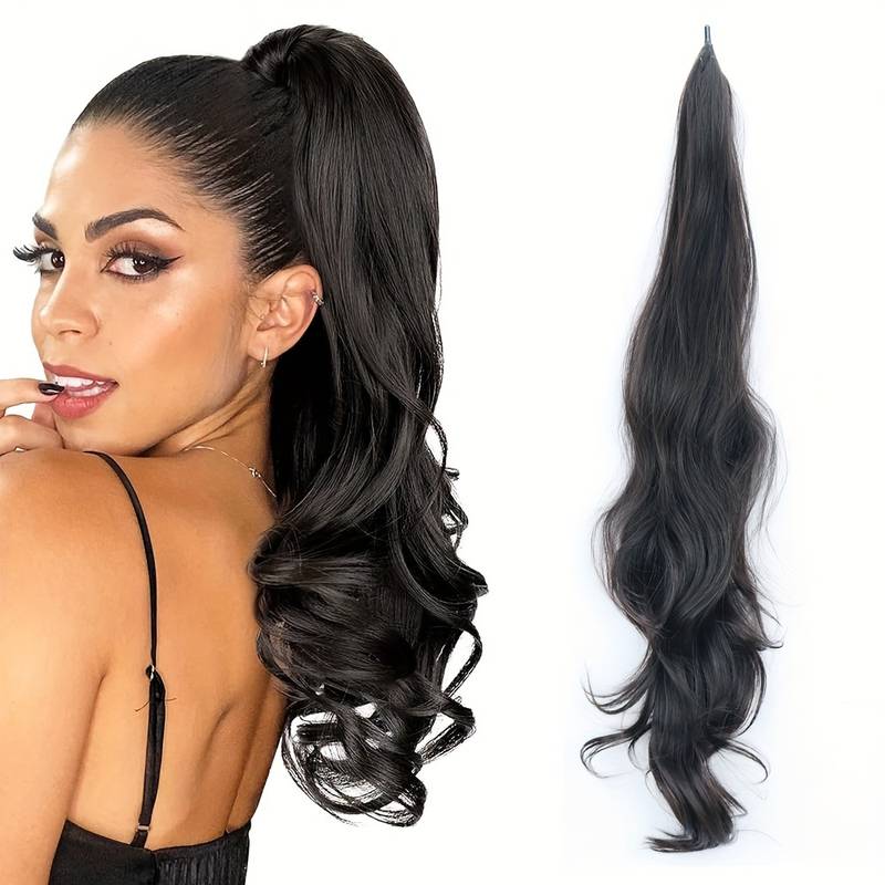 Voluminöser Damen Wrap-Around Pferdeschwanz. Haarteil mit Wellen für stilvolle Frisuren.