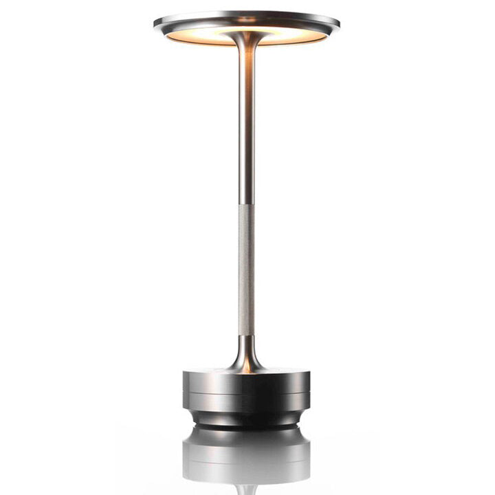 Moderne schwarze kabellose Metall-Tischlampe, dimmbar, LED, für industriellen oder modernen Stil.