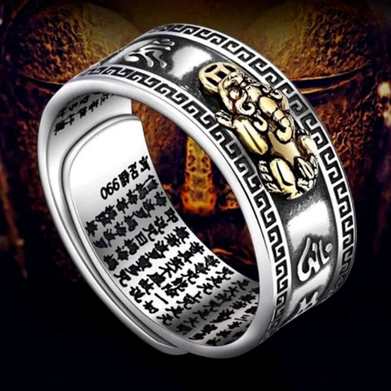 Mächtiger Pixiu Glücksring. Unisex Schmuckring aus Silber, zieht Reichtum an und schützt seinen Träger.