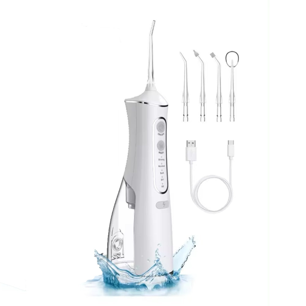 Weißer kabelloser Wasser-Flosser für effektive Zahnreinigung & frischen Atem; ideal für Reisen & Mundhygiene.