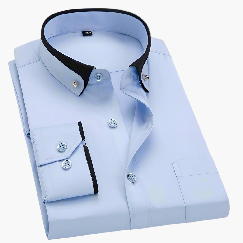 Stilvolles Herren Langarm Businesshemd mit markantem Kontrastkragen, Vorderansicht für den Business-Look.