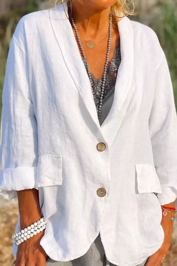 Leichter Damen Leinenblazer "Clara" mit Knöpfen, perfekt für Business und elegante Freizeitlooks im Sommer.