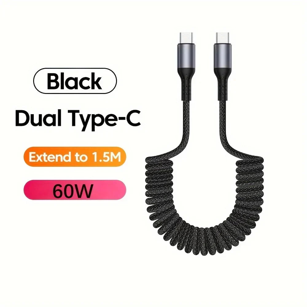 Federndes 100W USB-C Ladekabel für ordentliches Kabelmanagement. Schnellladen ohne Kabelsalat.