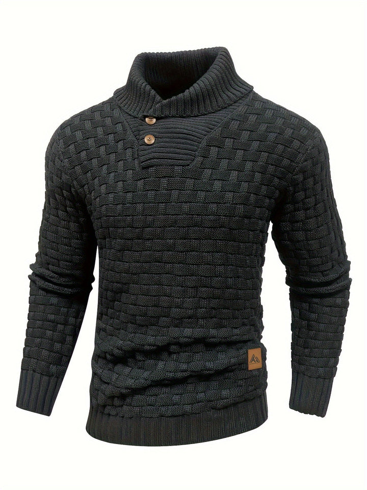 Edler Herren Strickpullover mit Schalkragen. Waffelstruktur, bequem für Herbst & Winter.