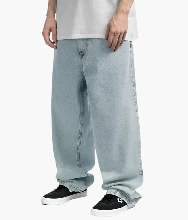 Schwarze Herren Oversized Jeans, weiter Schnitt, perfekt für Skateboarding & urbanen Streetstyle.