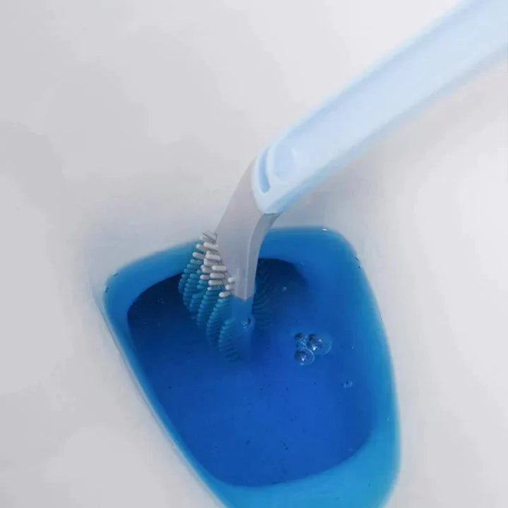 Schwarze Hygienetoilettenbürste mit Halter, speziell für gründliche Tiefenreinigung im Bad.