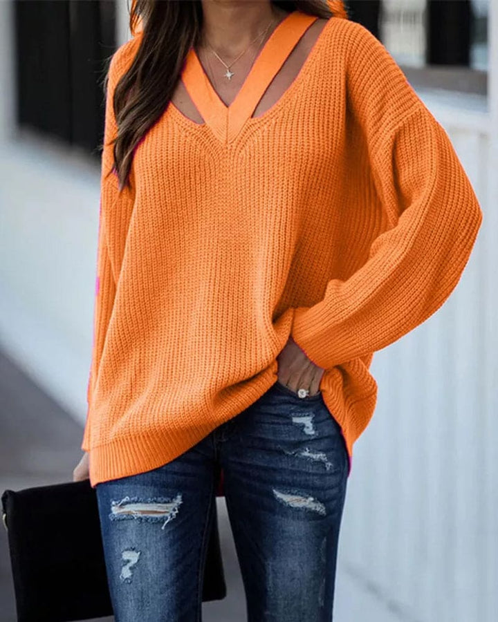 Stylischer V-Ausschnitt Longpullover für Damen. Moderner Schnitt, perfekt für den Alltag.