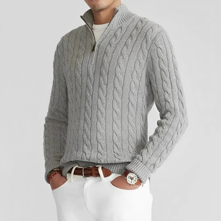 Elegante Herren Strickjacke mit durchgehendem Reißverschluss & Stehkragen, vielseitige Herrenmode.