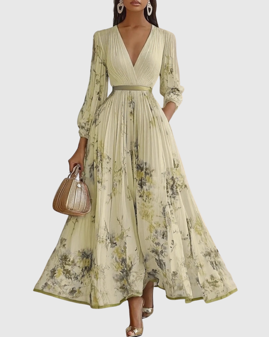 Damen Plissee Blumenkleid in Midi-Länge. Ärmelloses Sommerkleid für besondere Anlässe.