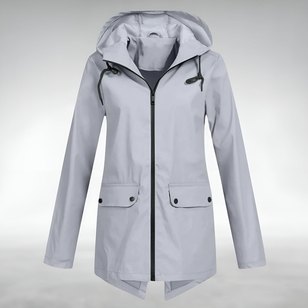 Praktische Damen Freizeitjacke, wasserdicht mit Kapuze, perfekt für regnerische Tage.