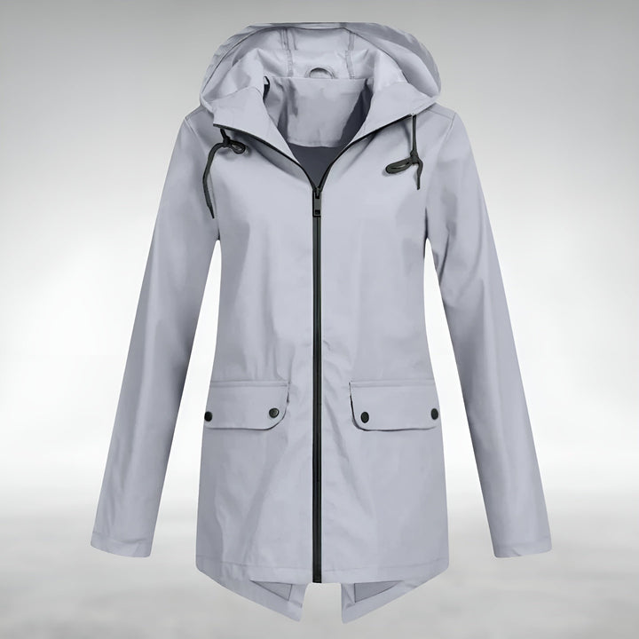 Praktische Damen Freizeitjacke, wasserdicht mit Kapuze, perfekt für regnerische Tage.