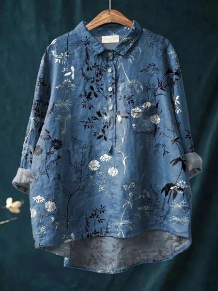 Komfortable und stilvolle Damen Bluse, Blumenmuster, lockere Passform.