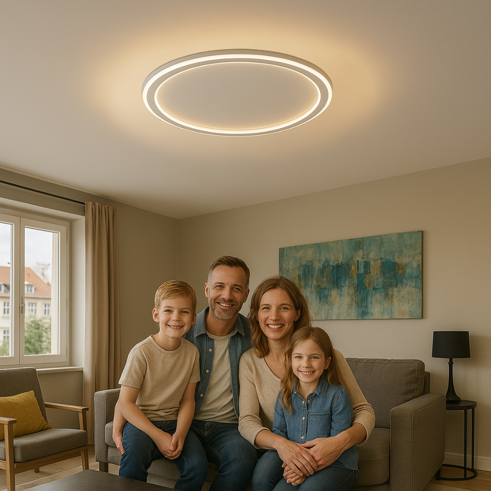 Energiesparender LED-Deckenstrahler Skandi-Stil; dimmbare Wohnzimmerlampe für gemütliches Licht.