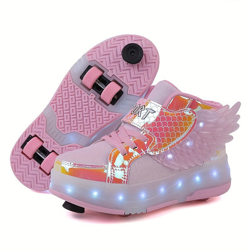 Leuchtende Kinder LED Rollschuh-Sneaker mit Flügeln, ideal für Jungen & Mädchen, multifunktionaler Spaß.