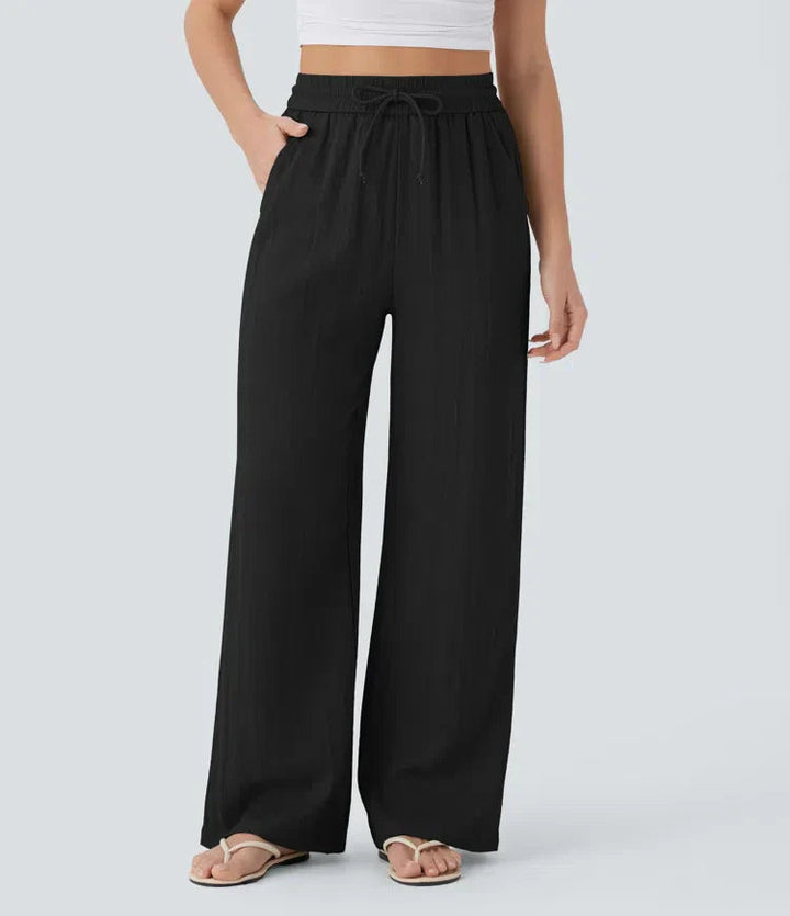 Stylische Freizeithose für Damen, weites Bein, Schwarz. Komfortabel & fließend für heiße Tage.