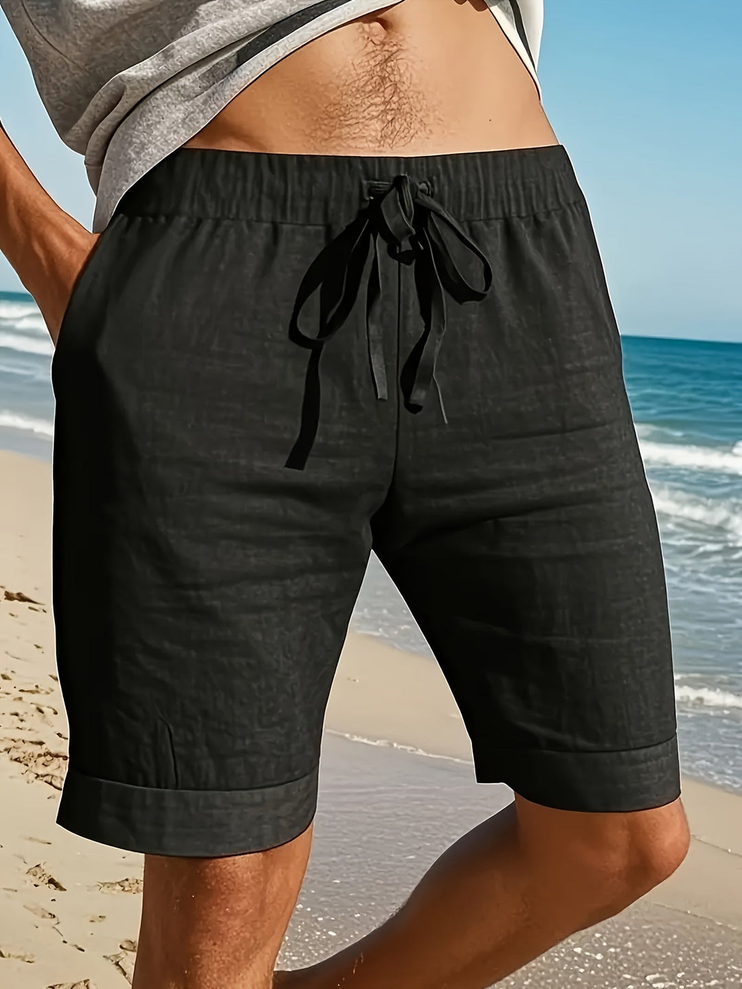 Herren Freizeitshorts mit Kordelzug in Grau, bequem & stilvoll für Sommer, Strand & Alltag.