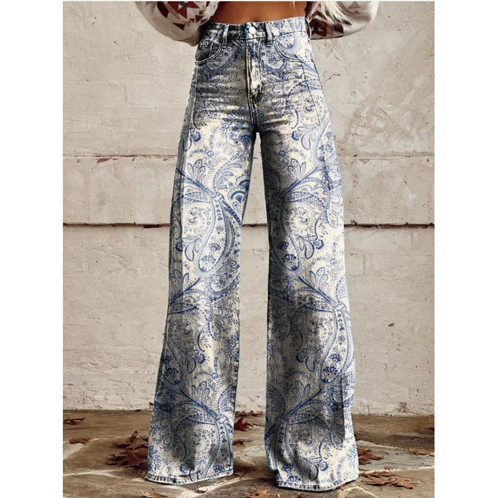Edle Damen Schlaghose mit Retro Blumenmuster, unterstreicht individuellen Stil.