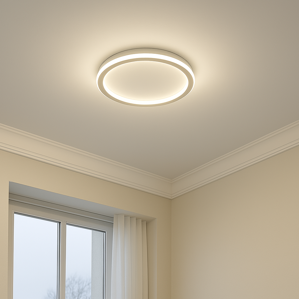 Designorientierte skandinavische LED Deckenleuchte, dimmbar, für ein helles & funktionales Zuhause.