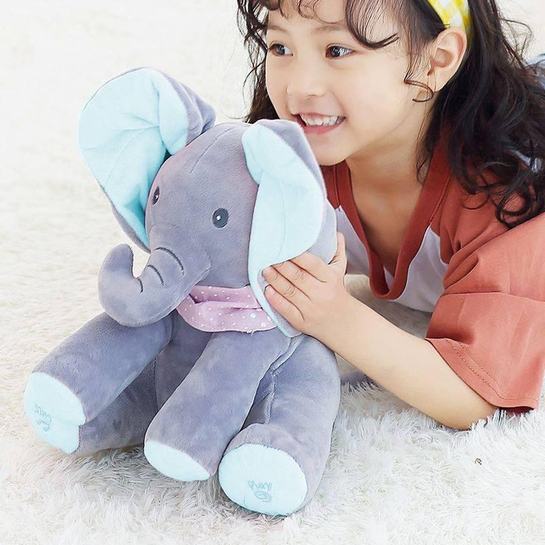 Kuscheliger Baby-Plüschelefant Elefant Ellie, singendes interaktives Spielzeug mit Wackelohren.