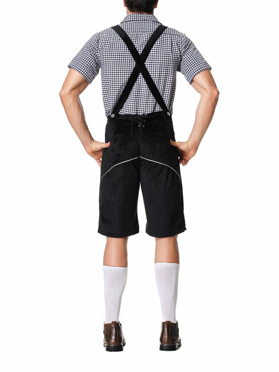 Braune Herren Lederhosen für Oktoberfest, mit Stickereien. Authentische bayerische Trachtenmode.