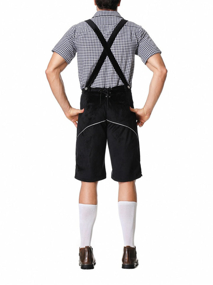 Braune Herren Lederhosen für Oktoberfest, mit Stickereien. Authentische bayerische Trachtenmode.