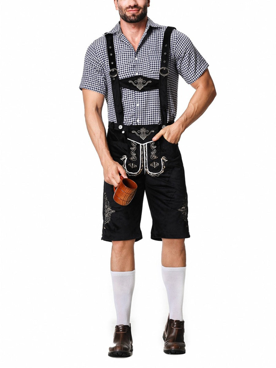 Schwarze Lederhosen für Herren, mit verstellbaren Hosenträgern. Klassisches Oktoberfest Outfit.