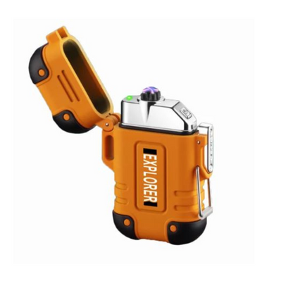 Windfestes & wasserdichtes Sturmfeuerzeug, USB wiederaufladbar. Perfekt für Abenteuer.