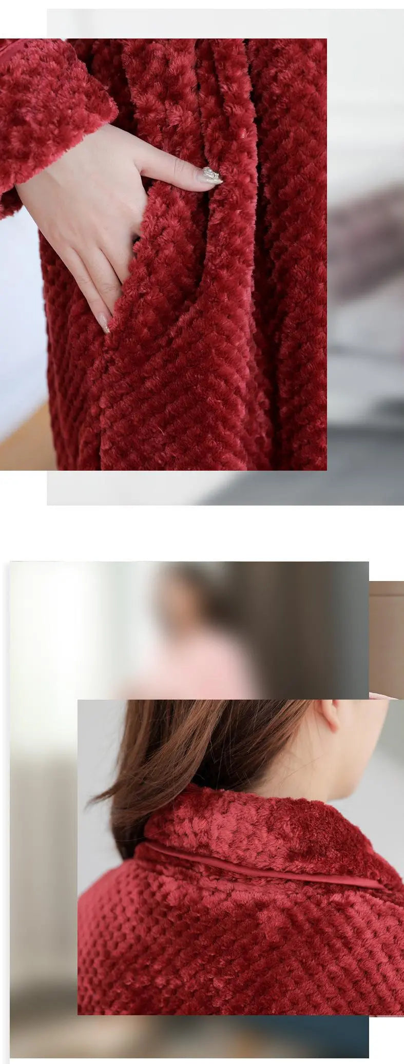 Stilvoller Damen-Winterbademantel, weich und warm, perfekt als Hauskleidung oder Nachtwäsche für Gemütlichkeit.