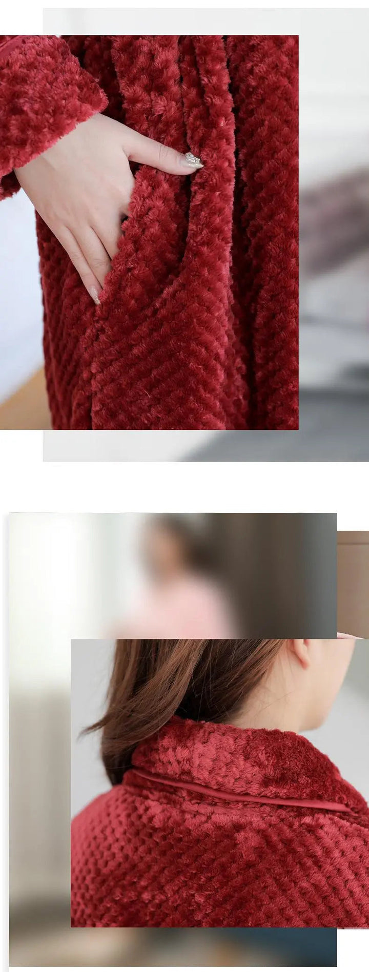 Stilvoller Damen-Winterbademantel, weich und warm, perfekt als Hauskleidung oder Nachtwäsche für Gemütlichkeit.