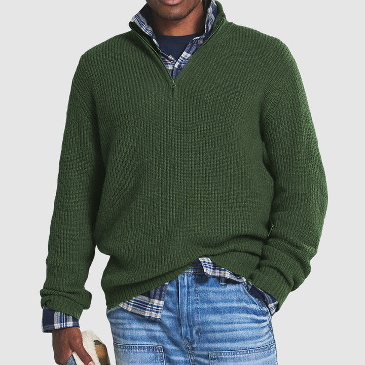 Komfortabler Kaschmir Herrenpullover Victor mit Reißverschluss. Vielseitiger Langarm-Pulli für Herrenmode.
