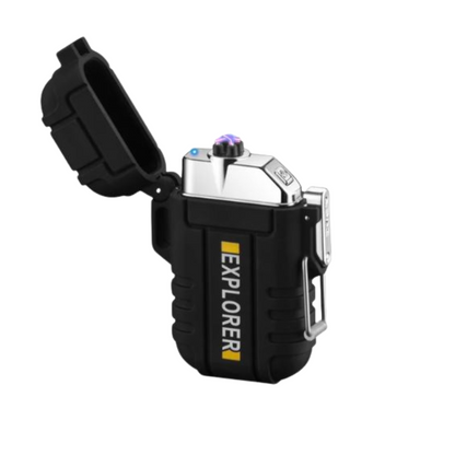 Zuverlässiges, windfestes Sturmfeuerzeug für Abenteuer. Wasserdicht & USB wiederaufladbar, ideal für Notfall.