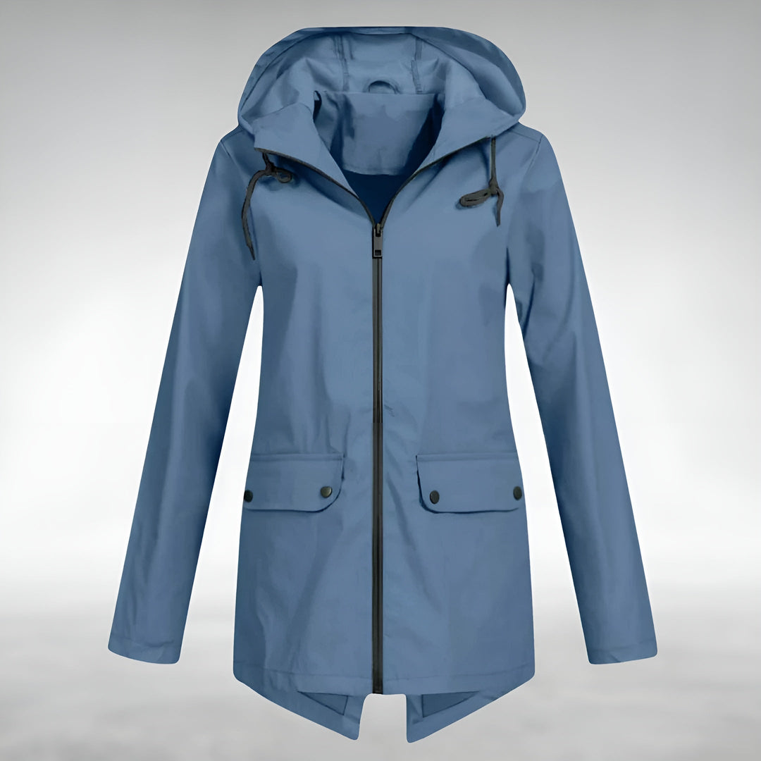 Damen wasserdichte Regenjacke mit Kapuze, ideal für Übergangszeiten und Outdoor-Aktivitäten.