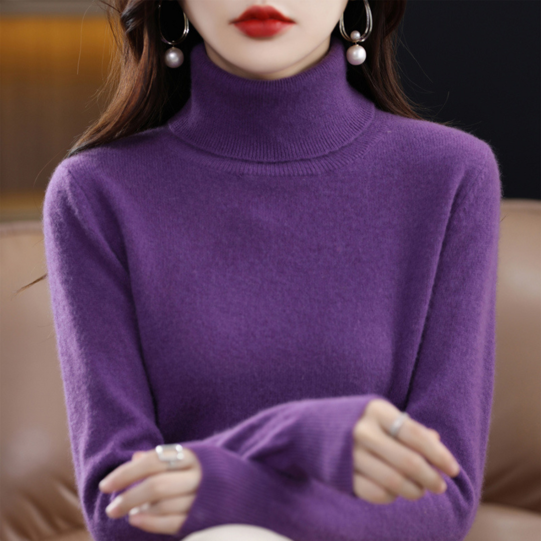 Eleganter Kaschmir-Rollkragenpullover Elena für Damen. Hochwertige Herbstmode, bequem & luxuriös.