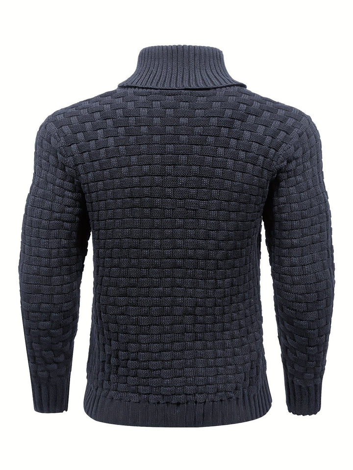 Stilvoller Herren Waffelstruktur Pullover. Schalkragen, ideal für elegante Herbstmode.