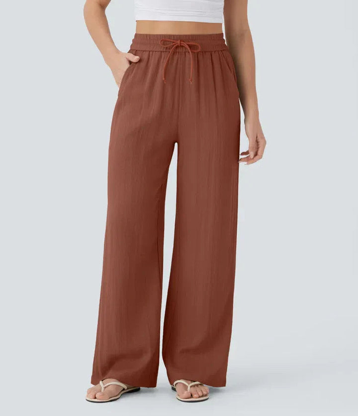 Graue luftige Freizeithose, weites Bein. Bequeme Damenhose für entspannte Sommertage.